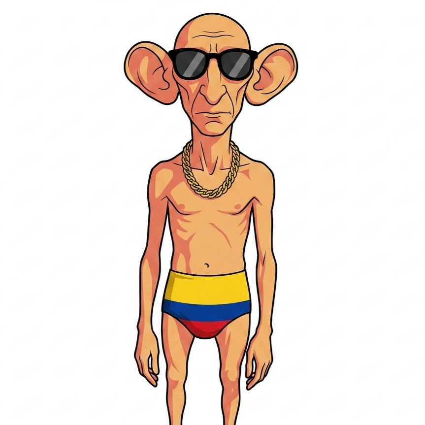 Big Ears NFT character — bald degen with oversized ears, gold chain, and flag undies